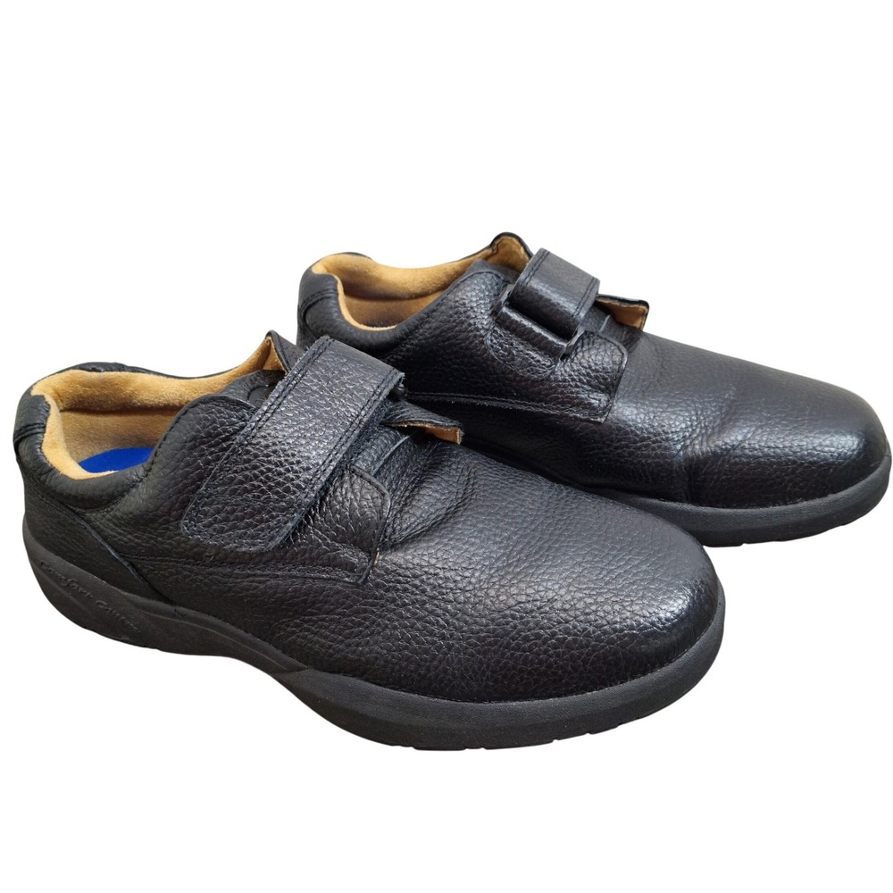 Dr Comfort William Men's Black Pebbled Leather Hook Loop Walking Shoes 11.5 Wide